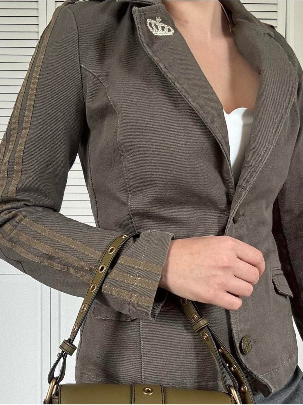 adidas Olive Green Military-Style Blazer Jacket - Picture 4 of 8